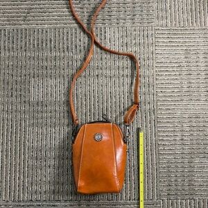 Brown Leather Crossbody Double Pocket Purse Bag